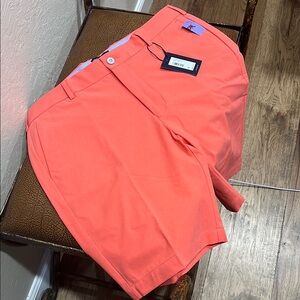 Brand New Peter Millar Crown Crafted Coral color Flat Front Stretch Golf Shorts!